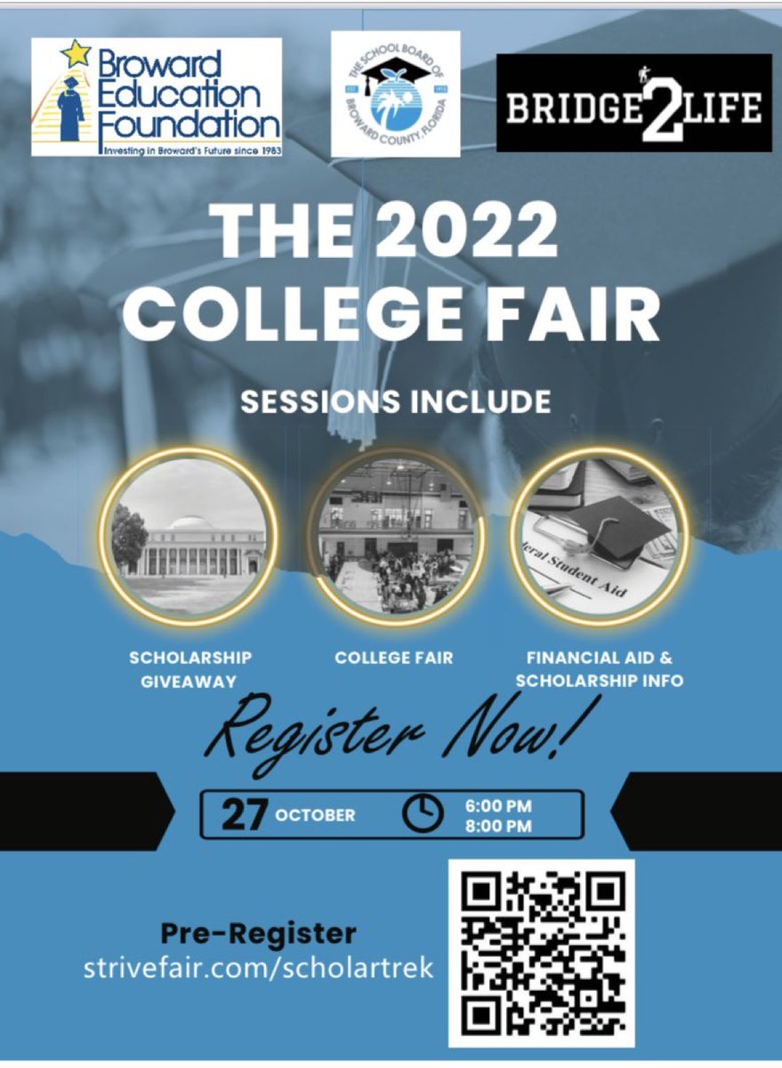 🚨REMINDER🚨The BCPS College Fair is tonight from 6 PM-8 PM at Nova Southeastern University. Excellent opportunity to meet representatives from local and out-of-state colleges and scholarship opportunities. @msformoso @afrancois85 @kmar719