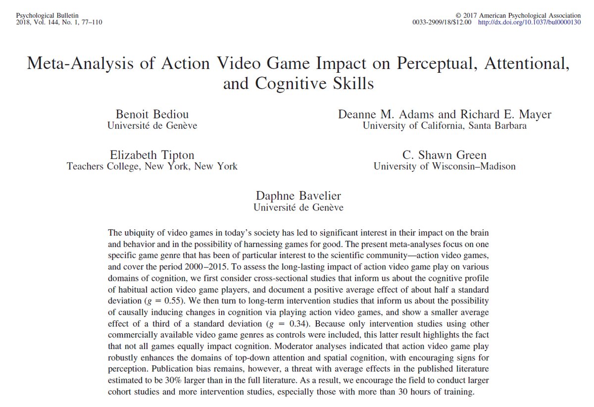 Instead of telling kids not to play video games, adults should play too. Compared to kids who don’t play, those who play 3 hrs/day have better working memory & impulse control. Experiments show cognitive benefits for adults too. Video games are a form of exercise for the brain.