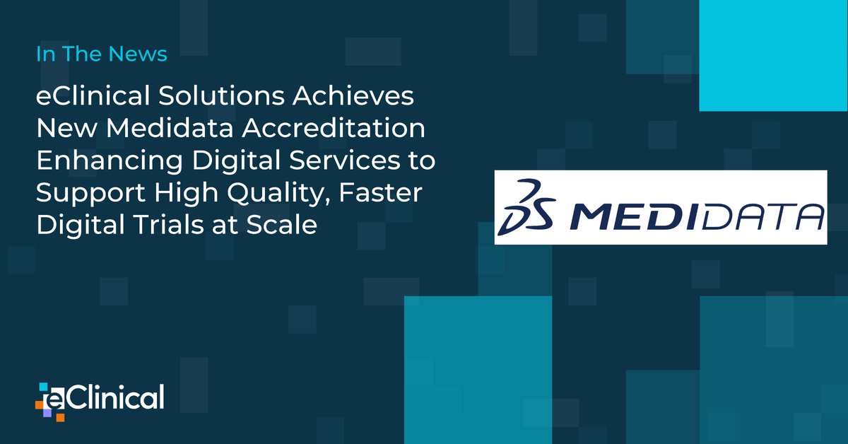 Excited to announce a new accreditation in @Medidata’s Site Cloud: End of Study (EOS) platform! This is the 8th accreditation for eClinical across the Medidata Clinical Data Cloud. Read what this means for eClinical data services clients: eclinicalsol.com/newsroom/eclin…