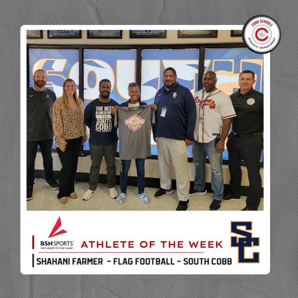 CCSD_AD's tweet photo. Congrats to this week's @CCSD_AD female AOTW! Shahani Farmer of @SouthCobbAD @scobb_eagles had 93 all-purpose yds and 2 TDs and added 4 tackles, 2 pass break ups and a 25-yard INT for a TD in a big win! Thanks to @BSNSPORTS_GA for sponsoring our award! @cobb_sports @CobbSchools https://t.co/Ghm4BN6Onz