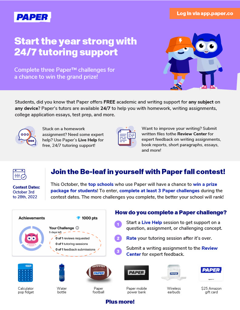 BostonSchools's tweet photo. Hey BPS! Did you know that this October, the top schools who use Paper will have a chance to win a prize package for students! To enter, complete at least 3 Paper challenges during the contest dates. The more challenges you complete, the better your school will rank! https://t.co/DRhtgTF0Pp