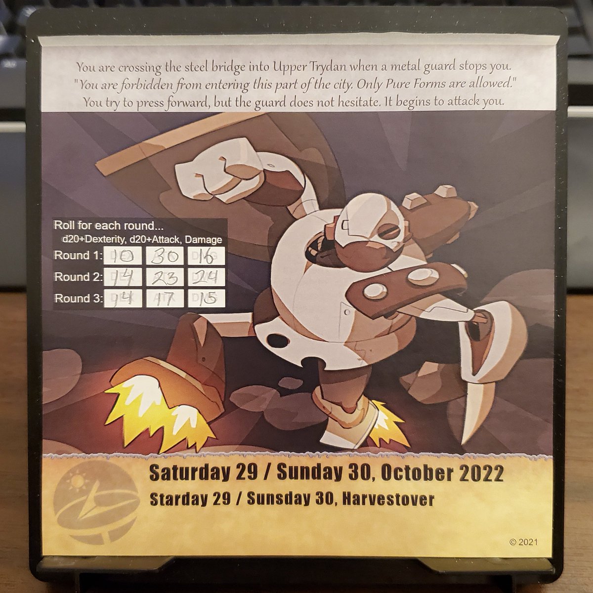 midashand's tweet photo. "Out of my way, bolt-head! I'm hungry and I slept a slab of metal. I don't have patience for your shit!"

#ttrpg #QuestCalendar @SundialGamesLLC https://t.co/qoR7yuR2Jn