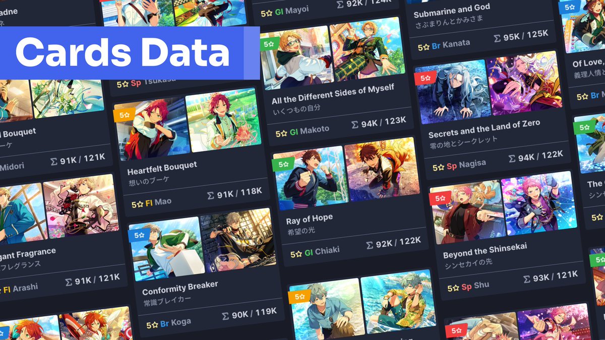 es_makotools's tweet photo. 🌟 Tired of Fandom wiki ads? Introducing MakoTools, a website for Enstars!! Music EN producers!

🔹 Look up a card's stats, skills &amp; CGs!
🔹 Plan ahead with the event &amp; scout calendar!
🔹 Show off your card collection on your profile!

💫 Sign up today! https://t.co/m9FlvCXRPi https://t.co/M4SUmc2Svi