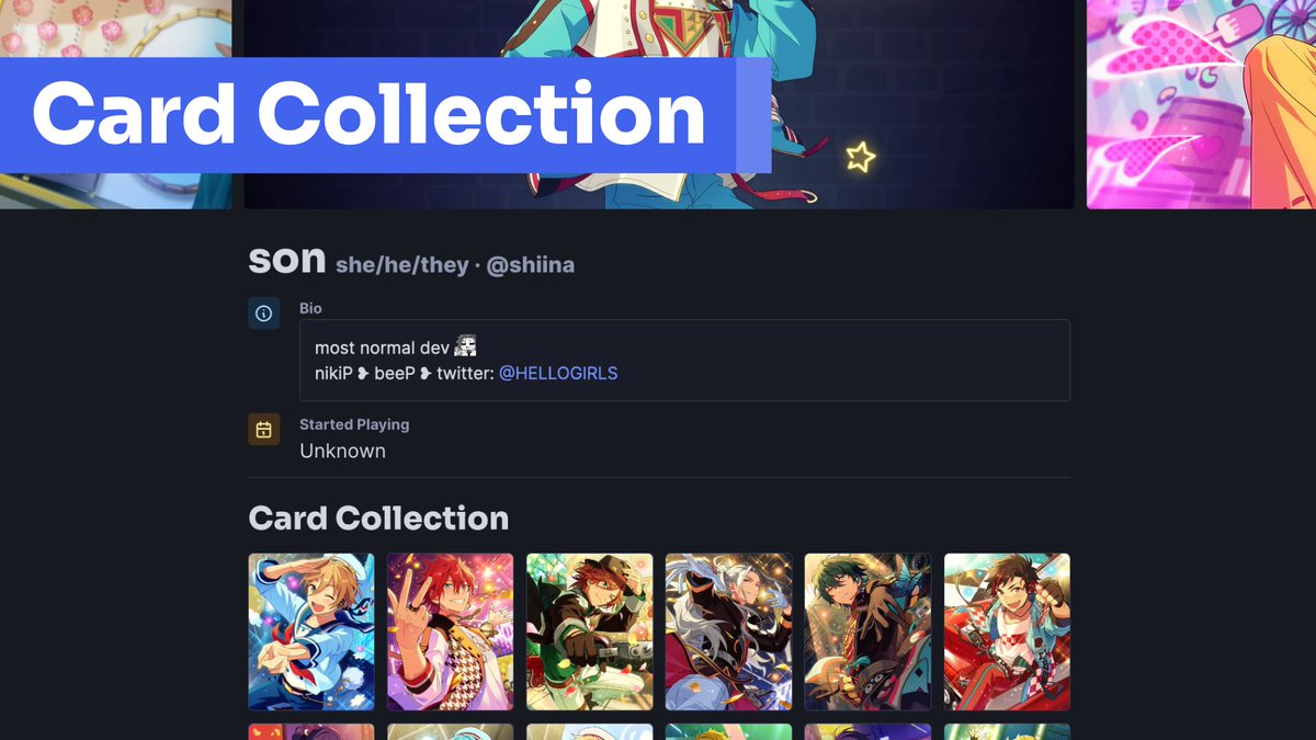 es_makotools's tweet photo. 🌟 Tired of Fandom wiki ads? Introducing MakoTools, a website for Enstars!! Music EN producers!

🔹 Look up a card's stats, skills &amp; CGs!
🔹 Plan ahead with the event &amp; scout calendar!
🔹 Show off your card collection on your profile!

💫 Sign up today! https://t.co/m9FlvCXRPi https://t.co/M4SUmc2Svi