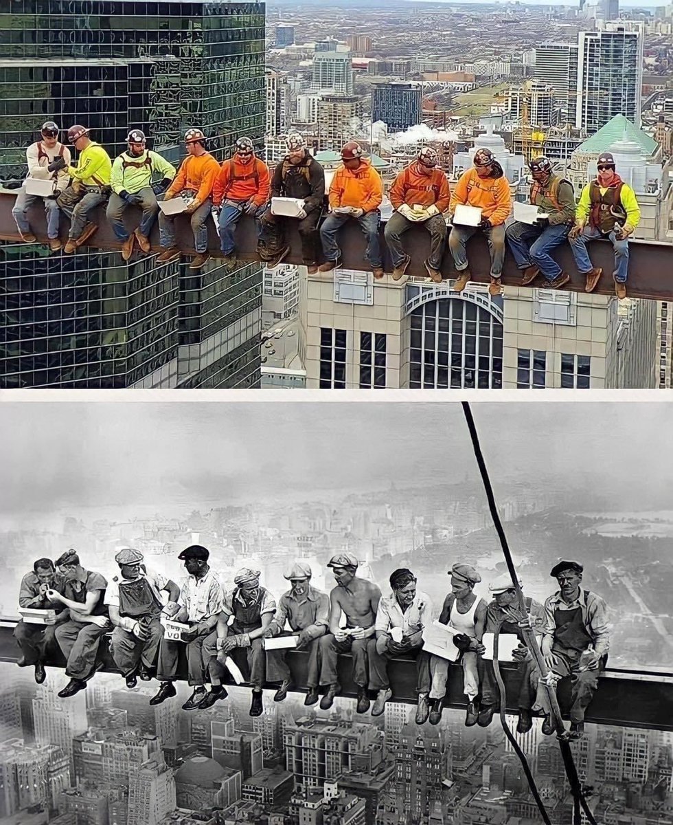 Chicago local #1 Iron Workers remake the iconic "Lunch atop a Skyscraper"photo that was originally captured in 1932.
