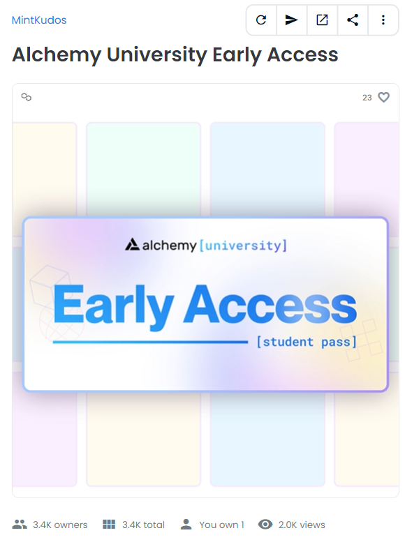 Thank you @MyBFF Coders Club for the Alchemy University Early Access Pass! Excited to try out @AlchemyLearn's interactive coding challenges and learn thru hands-on web3 projects! university.alchemy.com/?a=223d0b8cc4