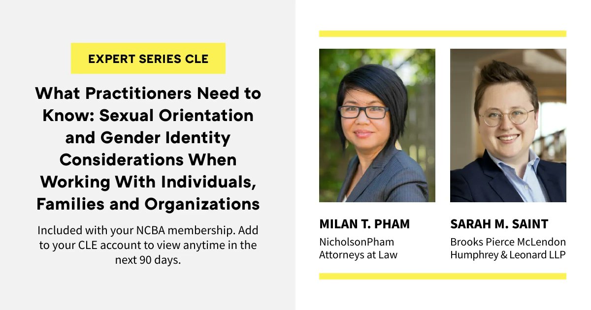 Don’t miss October’s Expert Series CLE, where Milan T. Pham and Sarah M. Saint provide practitioners with what you need to know regarding sexual orientation and gender identity. Add it to your account and access it for up to 90 days: buff.ly/3dZSFR4.