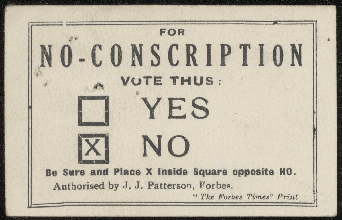 #OnThisDay 28 October 1916 Australians voted in a plebiscite on wartime conscription.  Even the soldiers at the front had the opportunity to make their voices heard. 

The divisive debate fractured communities across the country. The  ‘No’ vote won. 

records.nsw.gov.au/archives/magaz…