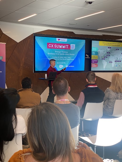 TaskUs's tweet photo. Happening now: Laura Nichols talks about In Data We Trust: Making the Right Training Investment Decisions at the CX Summit 2022! #TaskUsCXSummit https://t.co/Pdz7opwNQN