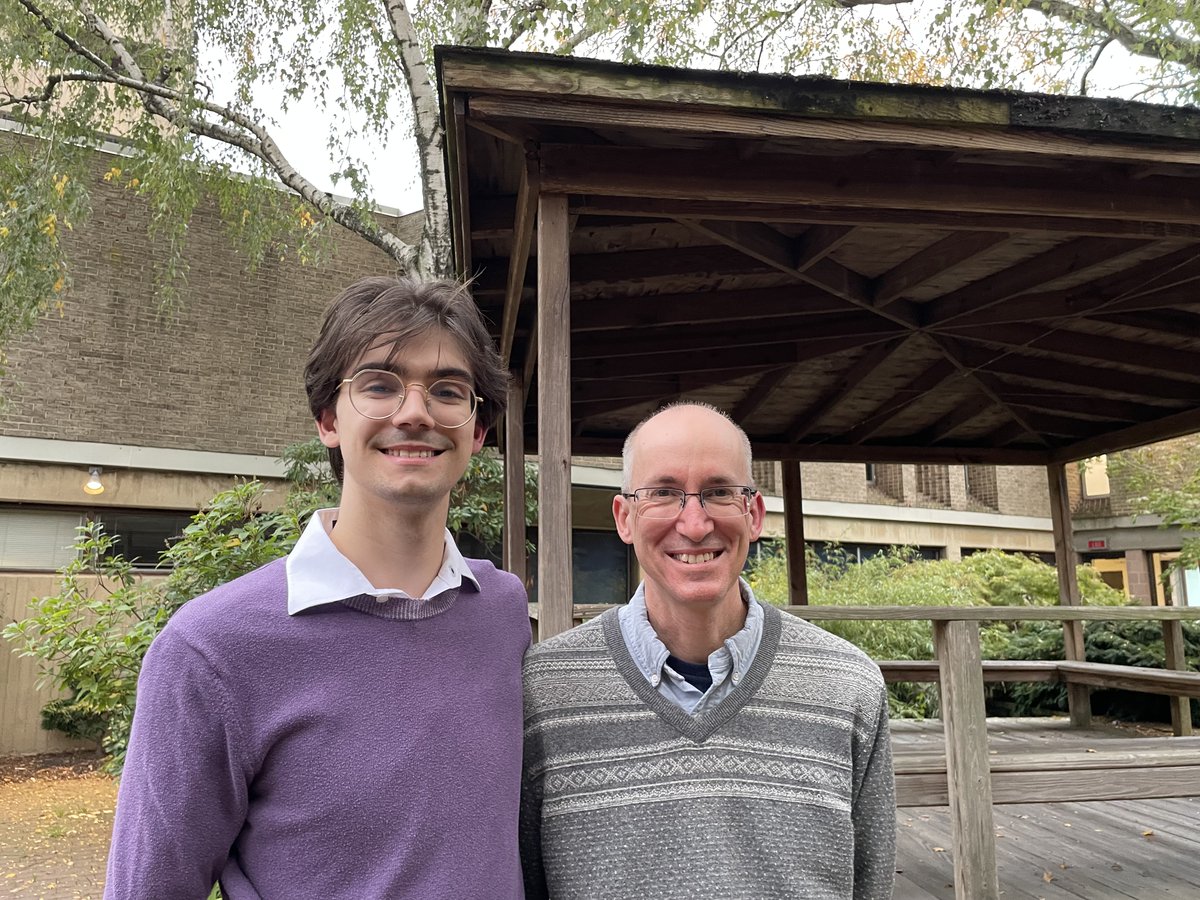 Evan Lopes, double major in CLLL and PHI and Firestone Fellow, Summer 2022, pictured with his mentor Dr. John Krapp. Evan presented his fellowship paper that investigates the tension between reason and intuition in the construction of theory.  
#liberalartsandsciences #Hofstra