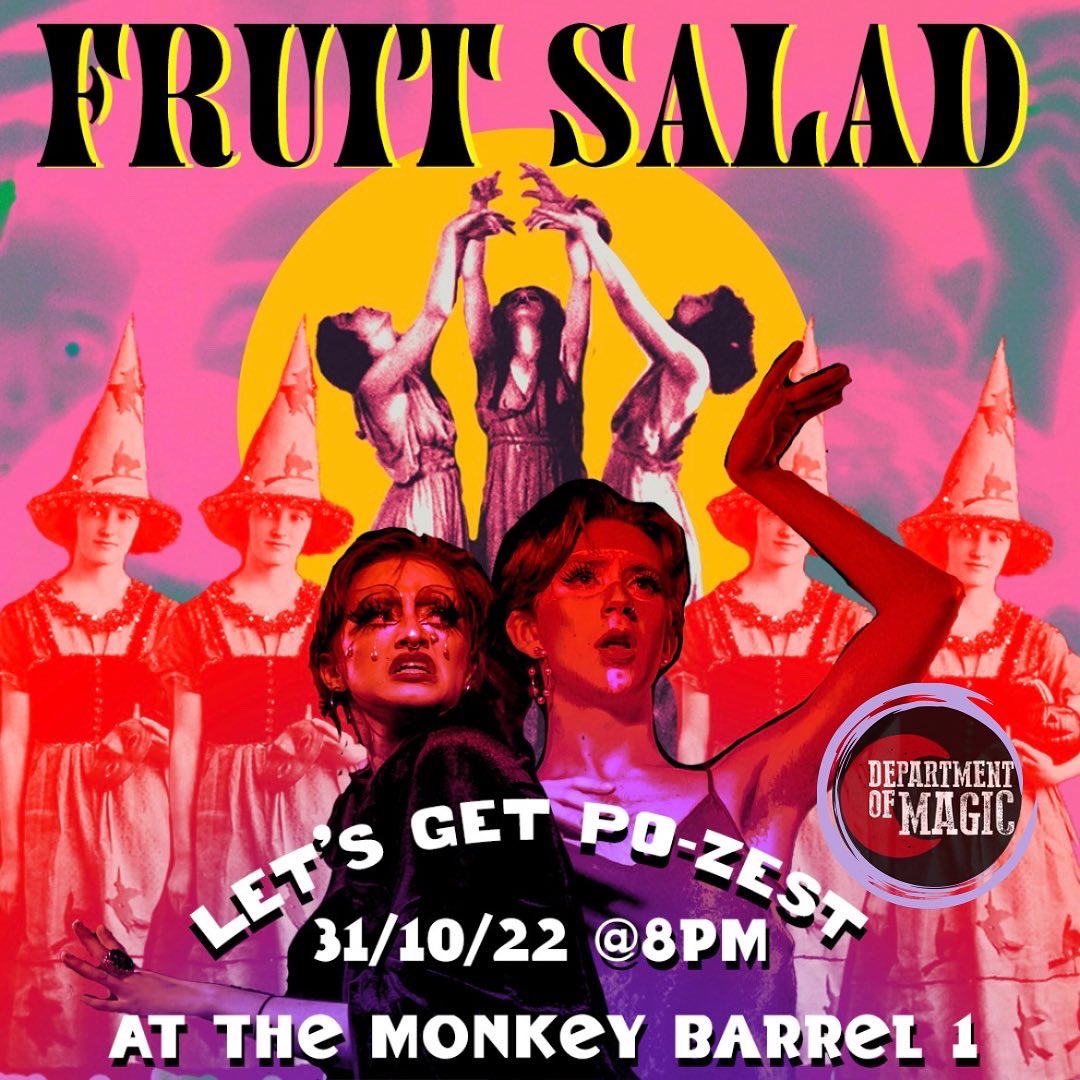 dept_magic's tweet photo. We are so excited to announce we will be partnering with #FruitSalad  for a spooktacukar show on Halloween night! A spooky, speakeasy cabaret with a side of our signature bubbling, smoking and colour changing cocktails!
🍌🍓🍒🍉🍎🍐🍊🍍🍑 https://t.co/KZt2b3FbPs