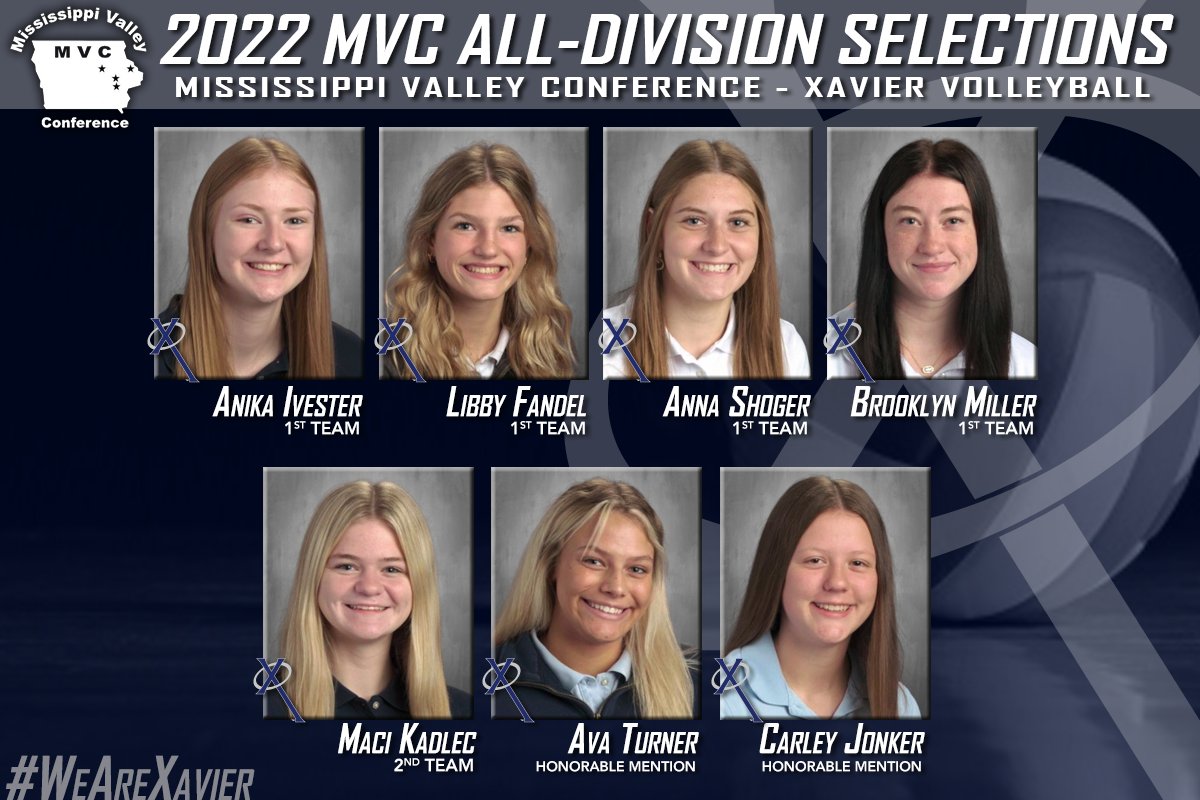Congratulations to Anika, Libby, Anna, Brooklyn, Maci, Ava, and Carley on earning MVC All-Division selection honors in volleyball! #WeAreXavier #BeXceptional