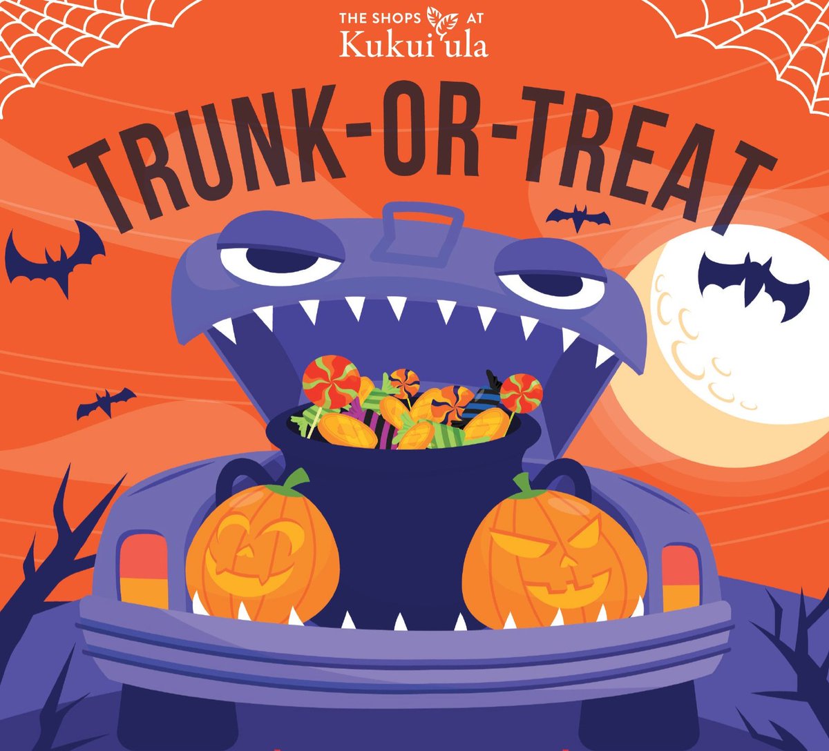 Join us this Friday, Oct 28, 4-7pm for Trunk-or-Treat with Kaua‘i Classic Cars Club and enjoy sweets and surprise treats with your ‘ohana. No registration required – see you then!
