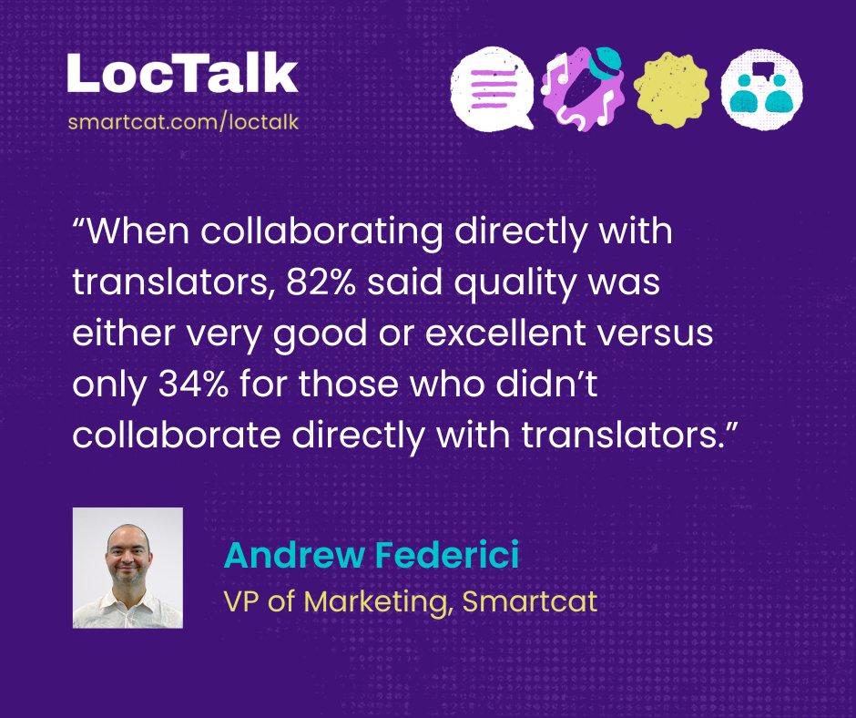 SmartcatAI's tweet photo. Collaborative workflows and easy access to linguists are the answer to the current issues in the linguist supply chain, according to Smartcat’s latest research. @ajfederici unpacks it all in his insightful presentation at #LocTalk.
#localization, #l10n, #resourcesmanagement https://t.co/e3E9sKJ1c5