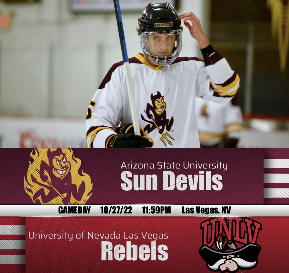 🎰MIDNIGHT MADNESS🎰 
Tonight at 11:59 PM the Sun Devils face off against UNLV in the midnight madness! Make sure to tune into the livestream on UNLV’s YouTube channel. #midnightmadness #GoDevils 

📺: youtube.com/c/UNLVHockey