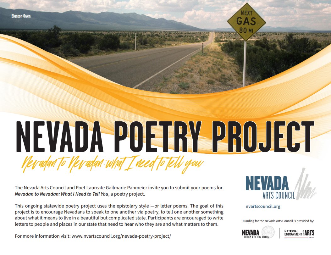 hendersonlibs's tweet photo. Submit your poem for "Nevadan to Nevadan: What I Need to Tell You." This ongoing statewide poetry project uses the epistolary style, a fancy way of saying "letter poems." Find out more at https://t.co/MfGGIJQe7M.
#nevadapoetryproject #nevadapoets #localpoets https://t.co/1yQy3eRQnw