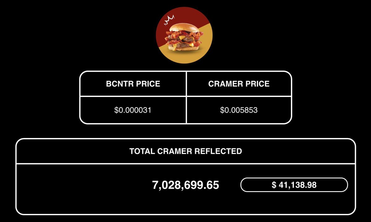<a href="/CryptoTony__/">Crypto Tony</a> <a href="/cramercoin/">Cramer Coin</a> JUST IN 🚨 $BCNTR 🥓🥓<a href="/BaconatorCoin/">$BCNTR</a> 🍔, the community support token for $CRAMER <a href="/cramercoin/">Cramer Coin</a> that earns you $CRAMER reflection by holding it 👀👀 is getting the revival it deserves 🔥 load up and spread the word 🥓🍔👀
t.me/baconatorcoin