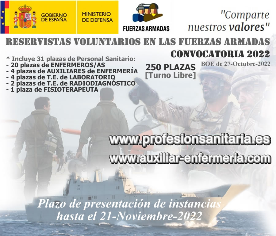 La convocatoria 2022 de Reservistas Voluntarios de las Fuerzas Armadas incluye, entre otras, 20 plazas de Enfermeros/as y 4 plazas de Técnicos/as de Enfermería... FgGjCVXWQAE8EAP?format=jpg&name=900x900