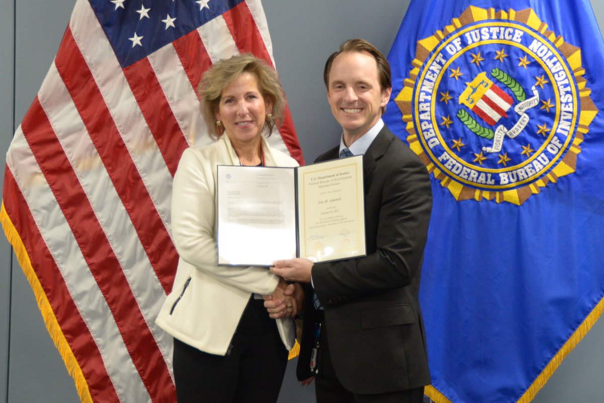 FBIMilwaukee's tweet photo. "I'm so glad we had this time together..."
It was a wonderful wrap-up of the #FBIMilwaukee Citizens Academy this week with Evidence Response Team interactive demonstrations and the presentation of certificates from SAC Hensle.  Congratulations to our Class of 2022 graduates! https://t.co/H95JPgzKu8