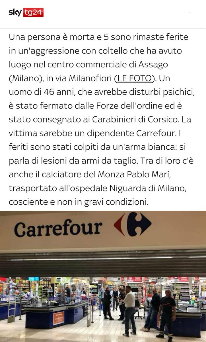 perchetendenza's tweet photo. #Assago:
Perché un uomo di 46 anni ha accoltellato sei persone, uccidendone una, nel supermercato Carrefour del centro Milanofiori https://t.co/P9LrjkxS0T