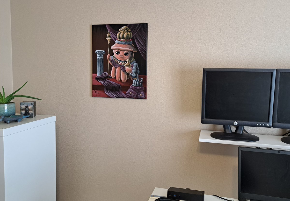 l3luel3lazer's tweet image. "A Tribute to His Majesty" has arrived!

Was fortunate to win the first ever @PielandNFT auction for this amazing portrait of the mysterious ruler of Pieland, painted w/ acrylic on canvas by @ryaneaid 

This royal octopie 🐙 🥧 provides just the gravitas my home office needed!