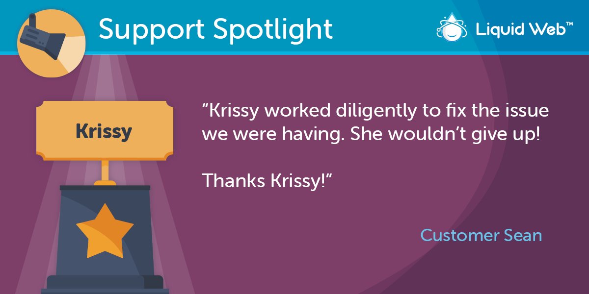 LiquidWeb's tweet image. Krissy is the Rick Astley of Liquid Web Support!

#MostHelpfulHumansInHosting #MostHelpfulHumans #LiquidWebSupport #Support #SupportSpotlight