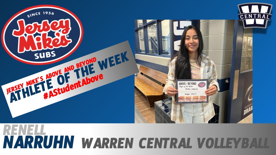 We want to recognize our Jersey Mike's Above and Beyond Female Athlete of the Week. 

Congratulations, Renell! She was named to the All-District Team this year. Great attitude every day!

#AStudentAbove
<a href="/jerseymikes/">Jersey Mike's Subs</a>
 <a href="/WCVolleyballFam/">WCHS Volleyball</a> 
<a href="/WC_Dragons/">Warren Central High School</a>