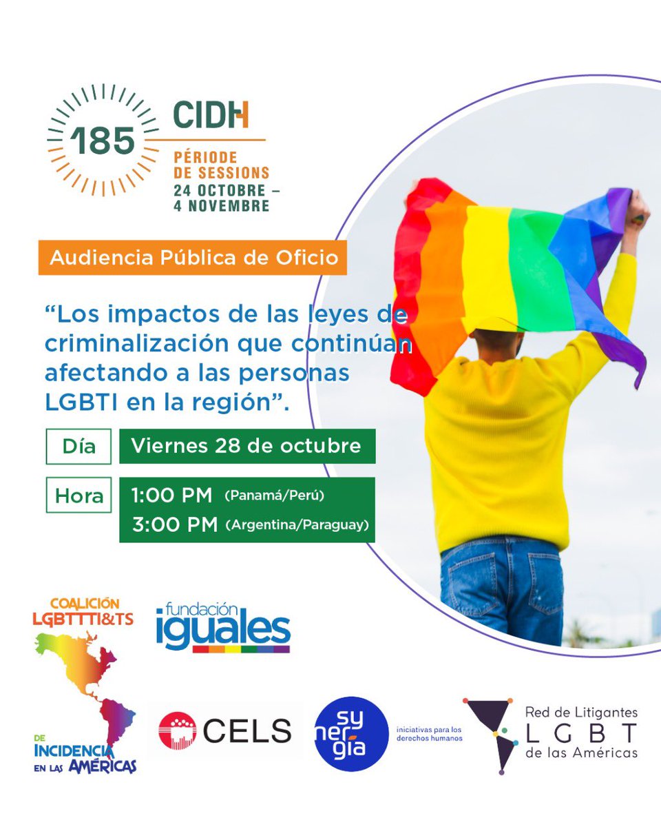 Michi Moragas (@michimoragas) on Twitter photo Mañana hablaremos desde <a href="/Synergiaihr/">Synergía - IHR</a> <a href="/CoalicionLGBTTI/">CoalicionLGBTTI&TS</a> <a href="/AkahataOrg/">Akãhatã</a> <a href="/figualespanama/">Fundacion Iguales</a> y la Red de Litigantes LGBTI+ de las Américas s/ el impacto de leyes de criminalización que afectan a LGBTI+ en la región. Pueden seguir la transmisión en vivo en las redes de <a href="/CIDH/">CIDH - IACHR</a> #185PeríodoCIDH Mañana hablaremos desde <a href="/Synergiaihr/">Synergía - IHR</a> <a href="/CoalicionLGBTTI/">CoalicionLGBTTI&TS</a> <a href="/AkahataOrg/">Akãhatã</a> <a href="/figualespanama/">Fundacion Iguales</a> y la Red de Litigantes LGBTI+ de las Américas s/ el impacto de leyes de criminalización que afectan a LGBTI+ en la región. Pueden seguir la transmisión en vivo en las redes de <a href="/CIDH/">CIDH - IACHR</a> #185PeríodoCIDH