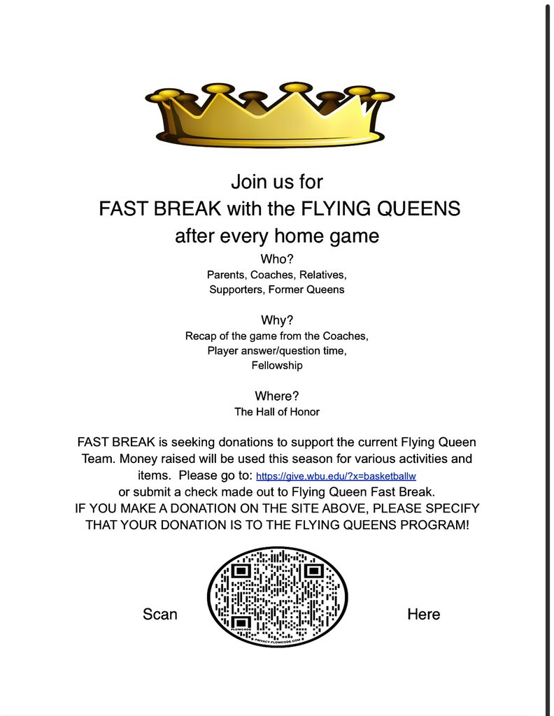 FlyingQueensWBB's tweet photo. FLYING QUEEN FAST BREAK!✈️👑

Don’t forget, after tonight’s game please join us in the Hall of Honor for our Flying Queen Fast Break where you will be able to get a in depth recap of the game and a chance to ask the Queens a few questions! https://t.co/walqshYnLw