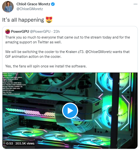 JakeSucky's tweet image. Chloe Grace Moretz just locked in a fully stacked custom PC and 4090 all within 24 hours
