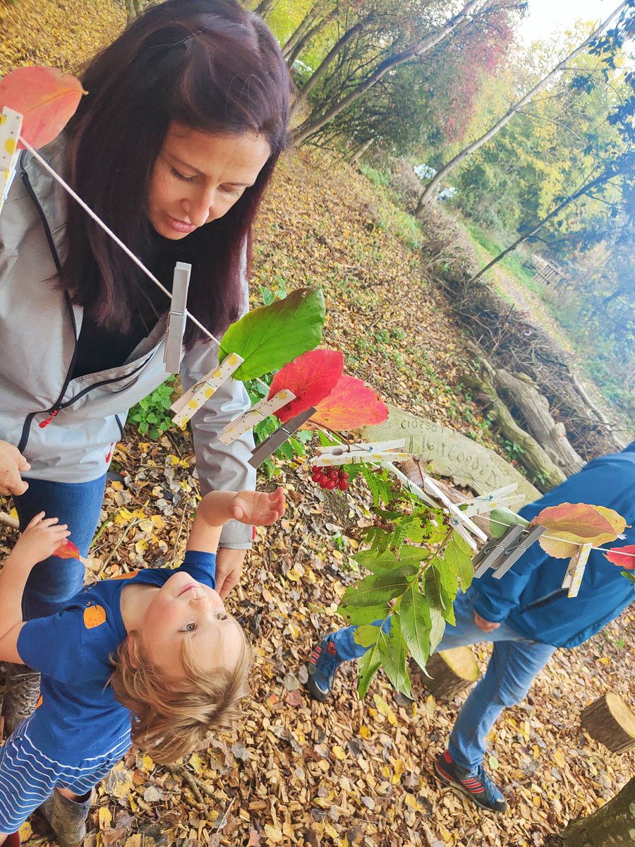 Our 'Time out in Nature' participants got creative exploring and gathering all the different colours of #autumn to #create the first piece of #natureart for our new play area at #LlynCoedayDinas reserve. A beautiful autumn garland! #teamwilder #teamwildercymru #wildermont