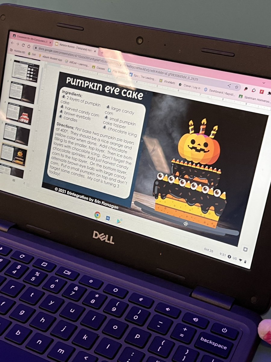 CLand_SWE's tweet photo. How well do 4th &amp; 5th graders follow directions? 🫣 Today we put that to the test! They had to read a variety of recipe cards to create a digital Halloween cake! From Batty Boo-Beery, to Eye Scream Cake, they did a great job! 💙⭐️
@HumbleISD_SWE 
@Erintegration https://t.co/o0fSHjnzo5