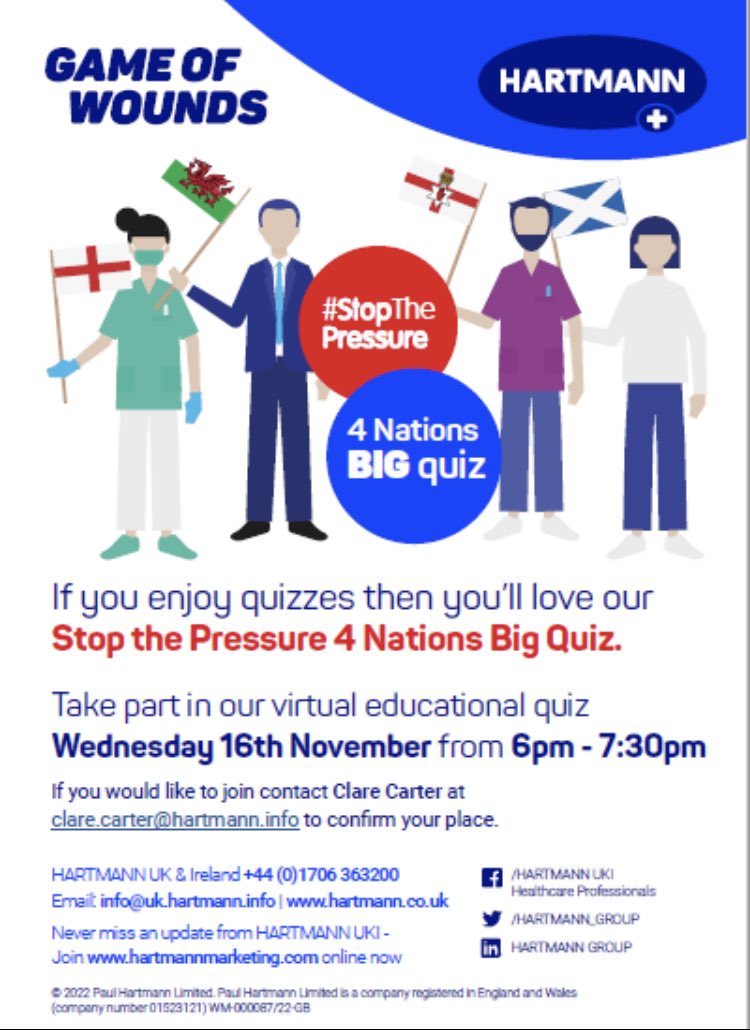 Clare__carter's tweet photo. Want to learn about pressure ulcers and have fun whilst doing it? Why not book onto our #4nations big quiz and help #stopthepressure https://t.co/LDNT4R75vY