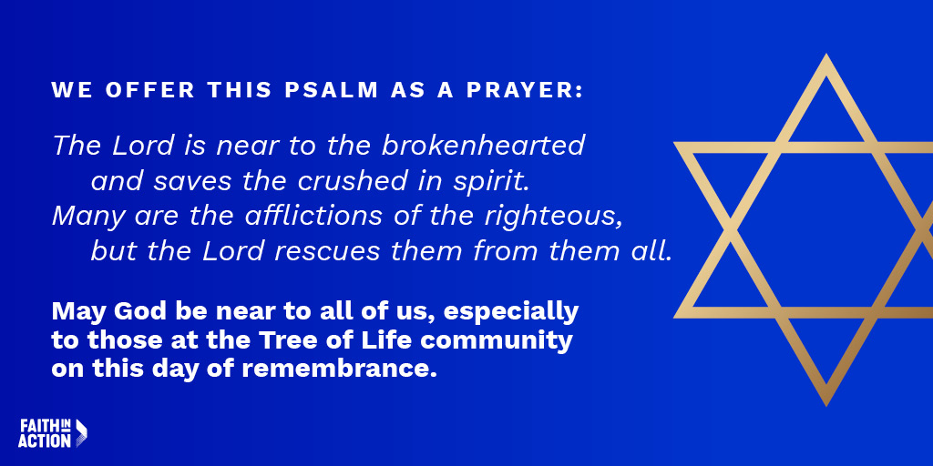 It's been 4 years since the attack at the Tree of Life Synagogue. 

Jewish brothers &amp; sisters, we remember the 11 who tragically lost their lives, we pray for the members of the Tree of Life community and we declare our unwavering commitment to multi-faith solidarity.