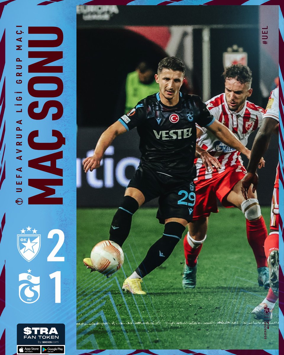 ⏱️ 90' Karşılaşma sona erdi. #CZVvTS #UEL Kızılyıldız 2-1 Trabzonspor