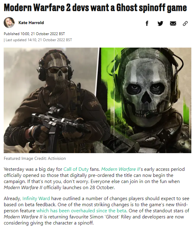 cybr_fox's tweet photo. Hey @Activision @InfinityWard, just throwing my hat in the ring for any voiceover work (or ghost in person work) you may need! #mw2 #cod #longliveghost
👇🏼👇🏼👇🏼
https://t.co/WMMusjDgEl https://t.co/R2gMzqrkkm