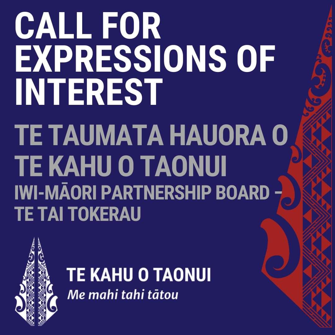tekahuotaonui's tweet photo. Te Kahu o Taonui is calling for Expressions of Interest to contribute to the inaugural Te Taumata Hauora o Te Kahu o Taonui Iwi-Māori Partnership Board. Check out the link for more details! https://t.co/Yuf41R0JP9 https://t.co/UCDNuPVlHW