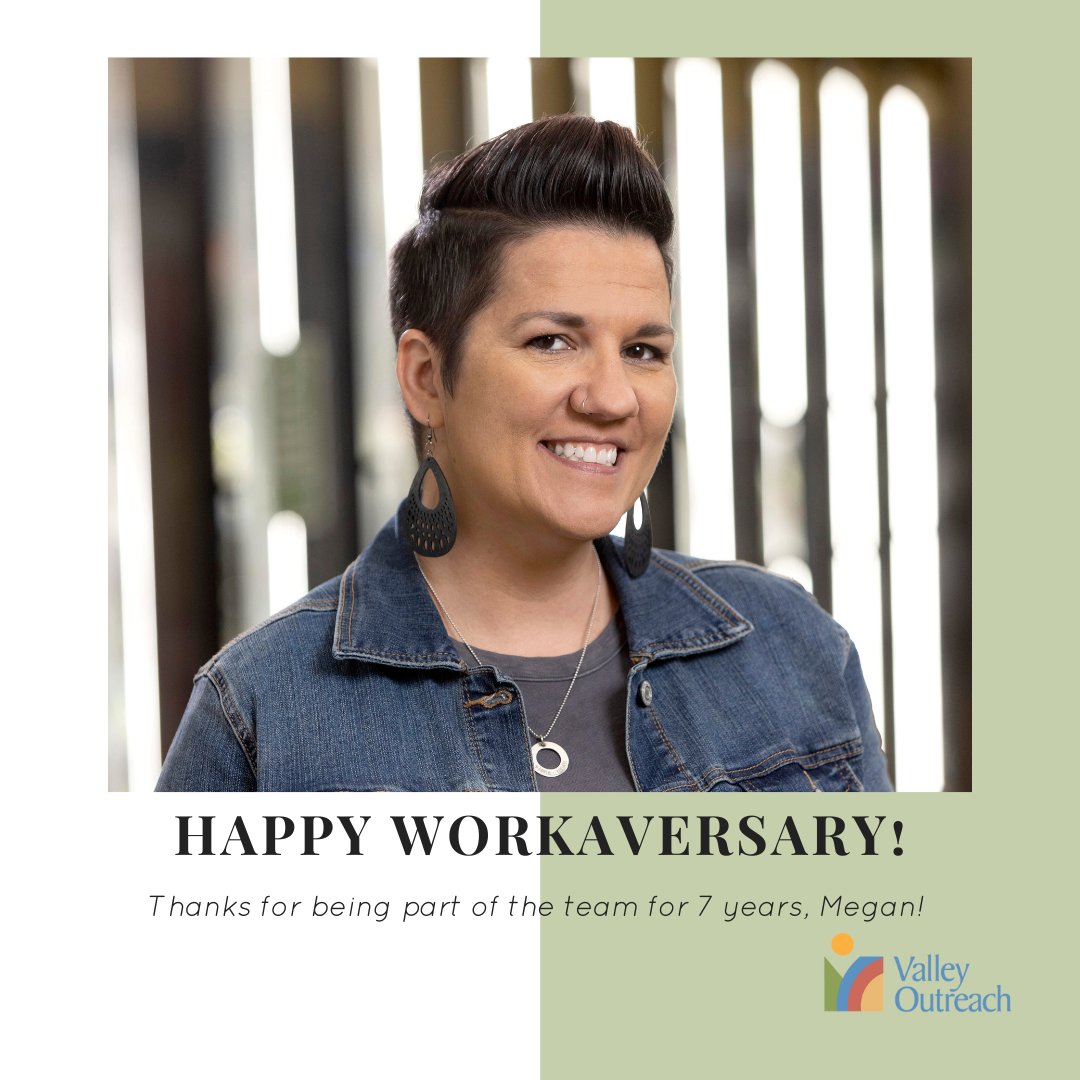 Happy 7-year Workaversary to Megan! Your leadership and positive energy make Valley Outreach a great place to be! Thanks for your dedication to Valley Outreach!  #WeLoveOurTeam