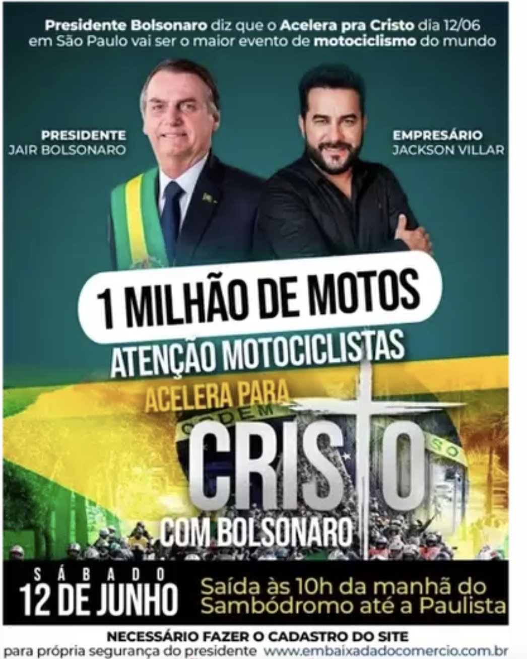 Estou sendo ameaçado, diz organizador de motociatas que criticou Bolsonaro