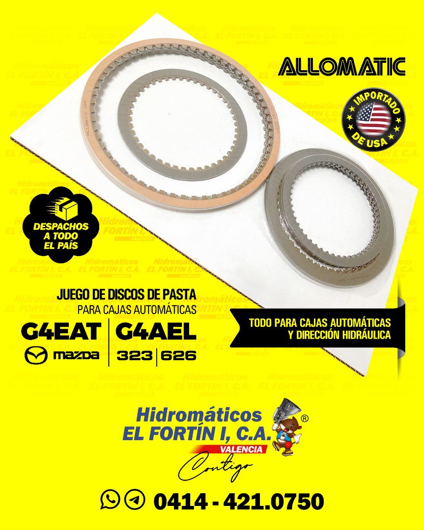 HidromaticosI's tweet photo. Juego de Discos de Pasta para Cajas Automáticas G4EAT - G4AEL / Original #allomatic / Aplica para @mazdausa #323 #626 / Importado 🇺🇸 / Rebajas todo el año... ¡Lo que busques encuéntralo aquí...!
Hidromáticos El Fortín I, C.A.
WhatsApp y/o Telegram a través del +58 414-4210750 https://t.co/v5jAx8BAFa