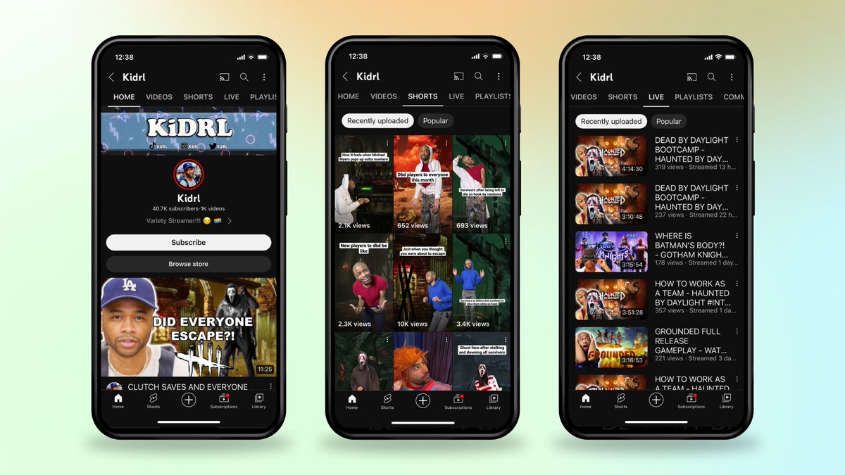 nealmohan's tweet image. We're now rolling out a new update that will split your video content into 3 separate tabs!

🚨 Videos Tab - long-form videos only
🚨 Shorts Tab - Shorts only
🚨 Live Tab - past, current &amp;amp; upcoming live streams 

@kidrl shows us the new look below: