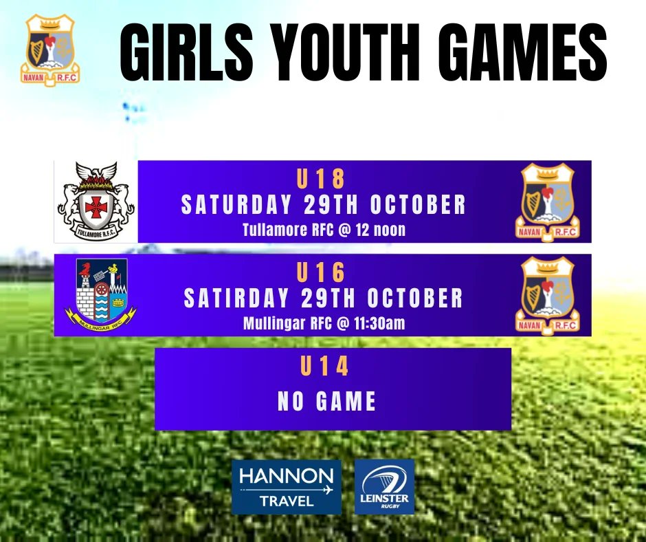 NavanLadiesRFC's tweet photo. Best of luck to all our girls & boys youth teams playing this weekend. #GoSmashIt #upnavan #LeinsterRugby @LeinsterWomen https://t.co/gLtGBTGS2H
