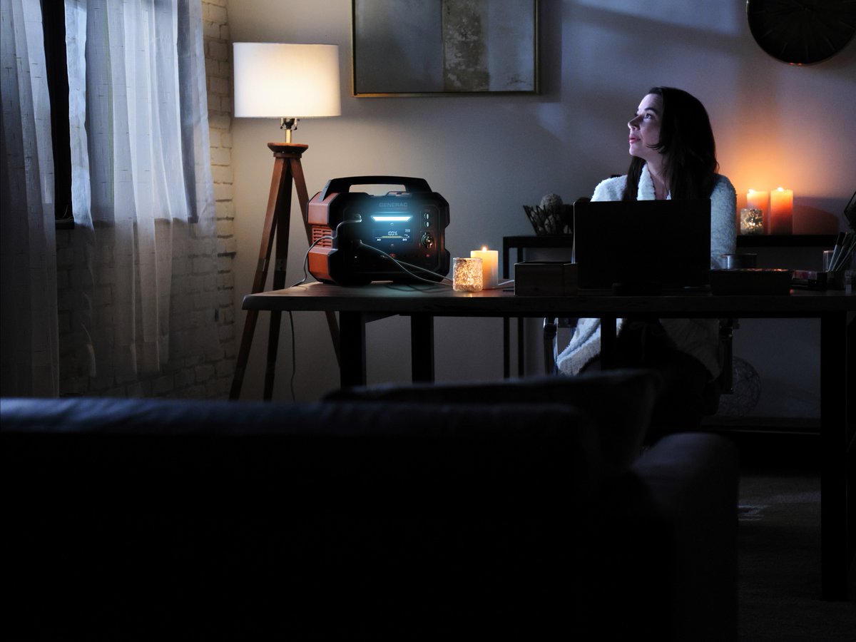 Generac's tweet photo. When you get hit by a #rollingblackout, make sure you have backup power. Our Portable Power Station can help power all your #workfromhome essentials. Be prepared. Get yours today. https://t.co/Us5RlHBT7J #TakeCharge #PoweredByGenerac https://t.co/jsv0PM0O5J
