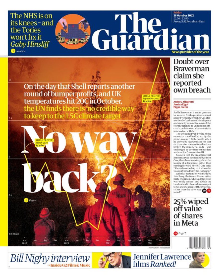 @guardian front page tomorrow, the day after Rishi Sunak pulls out of COP27…