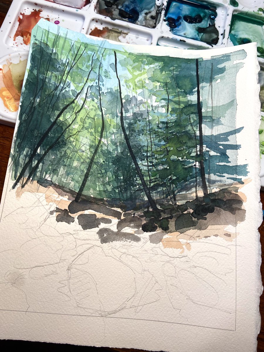 Tonight’s WIP. Painting my favorite stream as a bit of self care