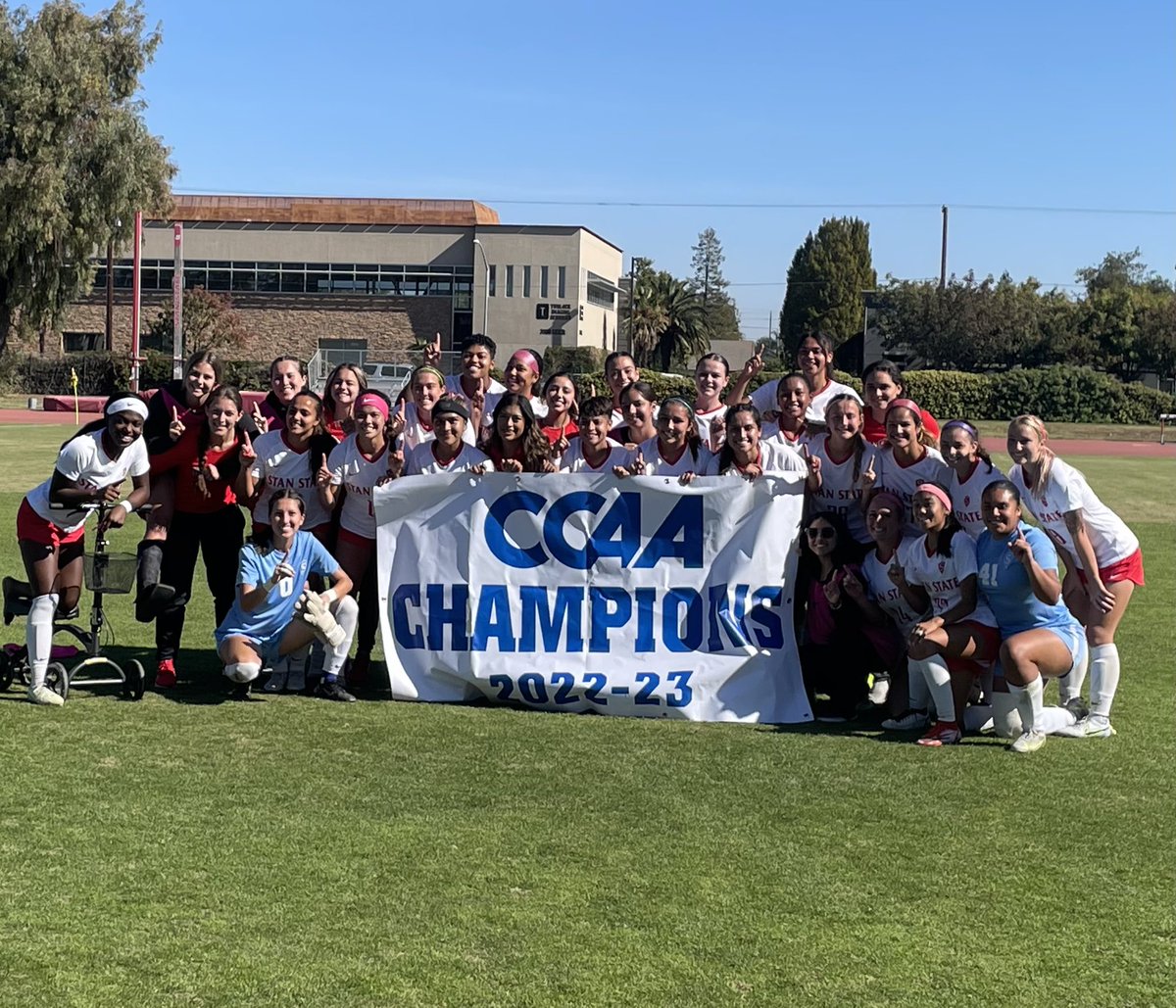 goccaa's tweet photo. Congratulations to the 2022 CCAA women’s soccer co-champions Stanislaus State and Sonoma State @SonomaSeawolves @GoStanState https://t.co/rS9KA2fAwQ