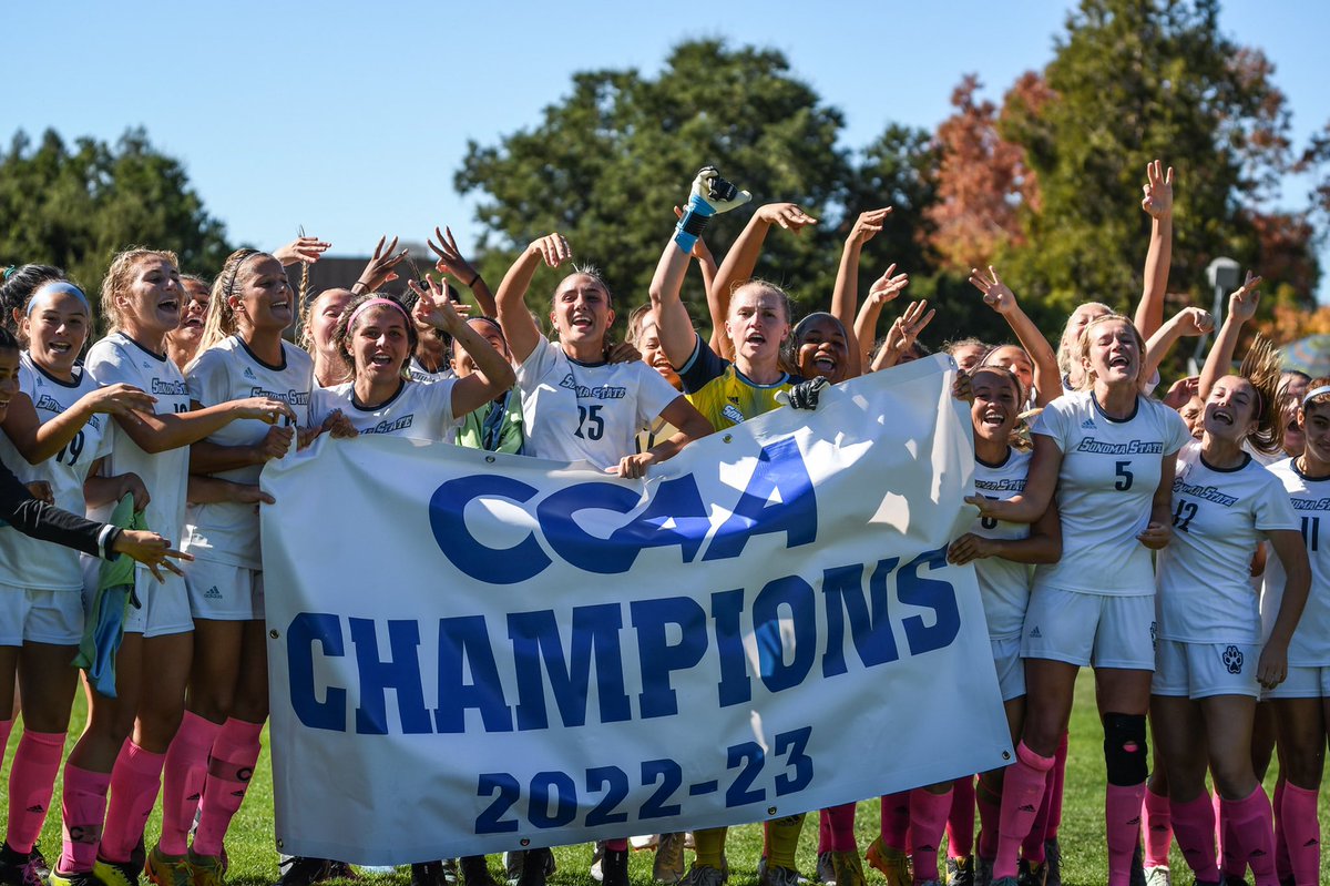 goccaa's tweet photo. Congratulations to the 2022 CCAA women’s soccer co-champions Stanislaus State and Sonoma State @SonomaSeawolves @GoStanState https://t.co/rS9KA2fAwQ