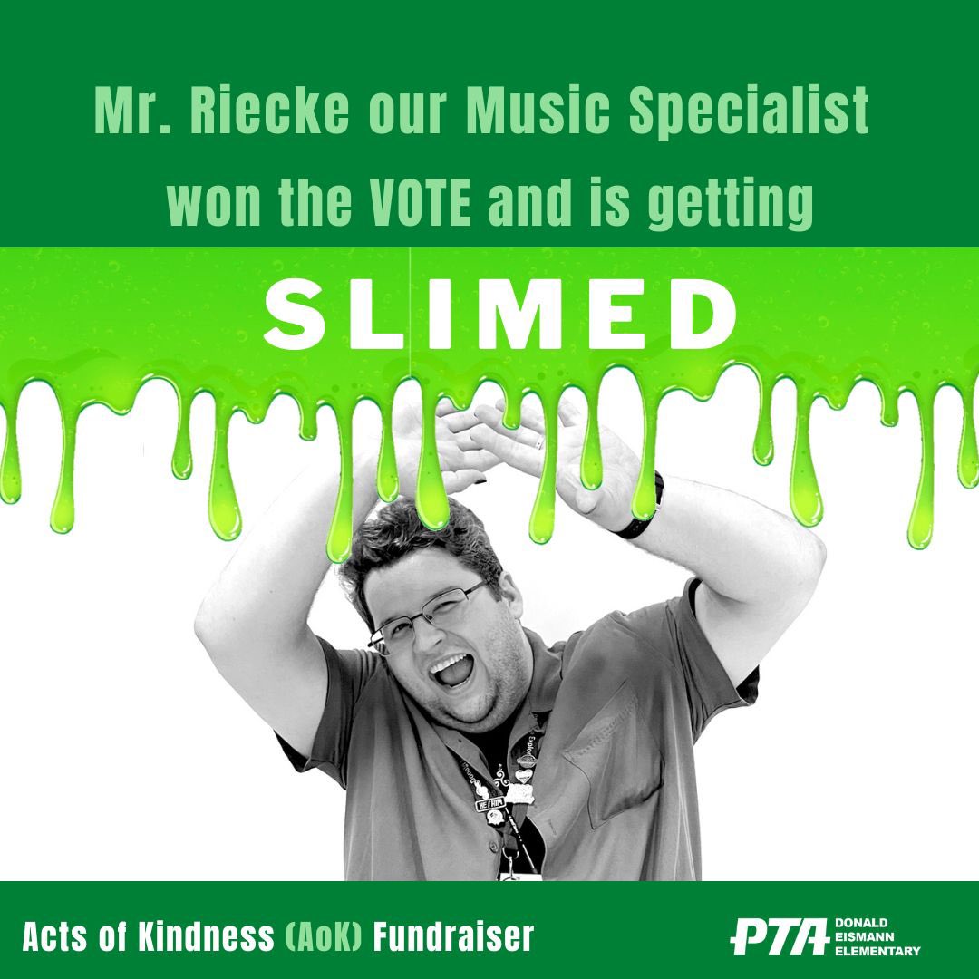 DExplorerspta's tweet image. The Kindness Coin Ballot boxes have been counted and the students have voted for Mr. Riecke our Music Specialist to get SLIMED!

Kindergarten Classes won the grade level prize and will be there to watch it live. It will be recorded for all other classes to watch at a later date.