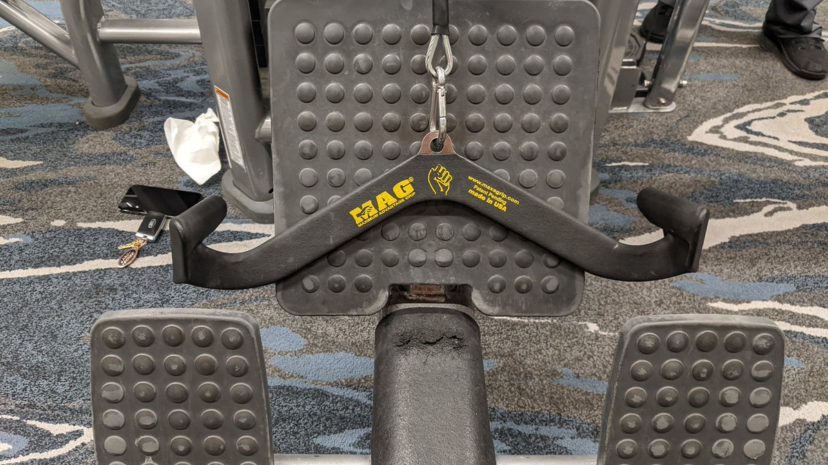 ShadowW3lch's tweet photo. Doing some seated cable rows. There's a muscle in my back that's not too happy with me at the moment. Almost done, and I love used the M.A.G. bars. #MagGrip https://t.co/4iQf9pkpp0
