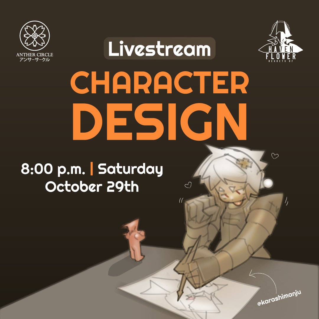 StudioAnther's tweet photo. Join us this Saturday, 29th of October at 8:00 pm (GMT-5)! Karashimanju will show us a bit of their character and mechanical design process for HavenFlower: Regrets Of.

#conceptart #stream #streamers #artstream #videogames #indiegame #indiedev https://t.co/cXckrcMrh9